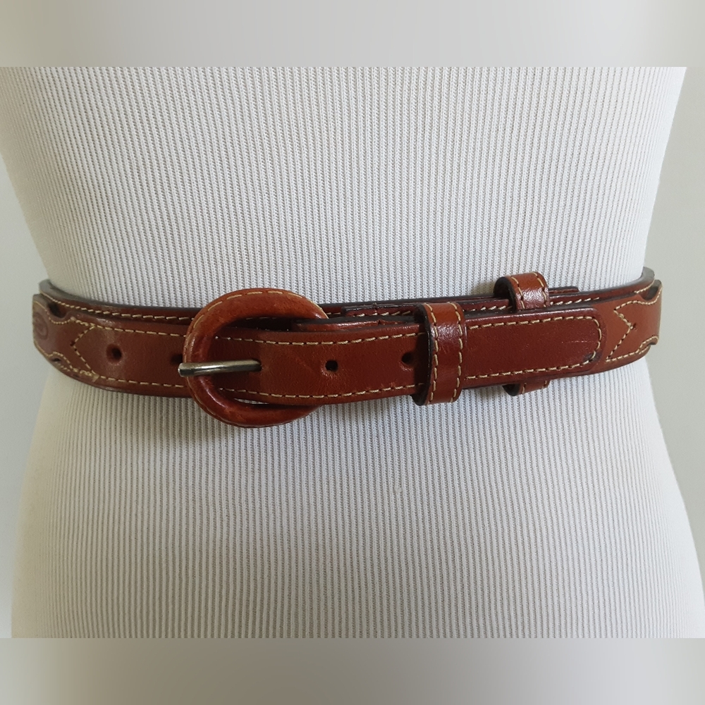JORDACHE Cognac Smooth Leather Double Strap Western Belt Sz 32 - Vtg
